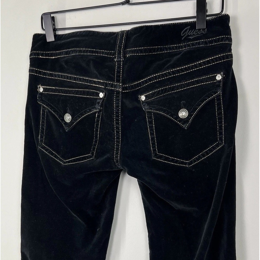 Vintage Y2K Guess Bootcut Jeans Womens 27‎ Black Stretch Flap Pocket 34 Inseam
